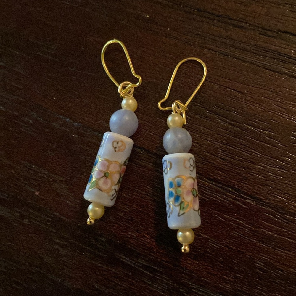 cloissanaitte earrings with gold and pearl